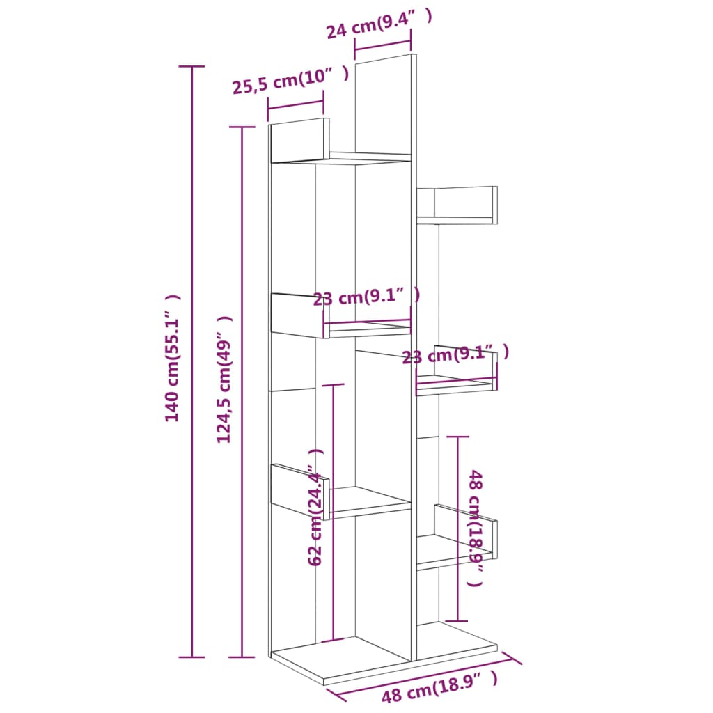 Bokhylle 48x25,5x140 cm røkt eik konstruert tre
