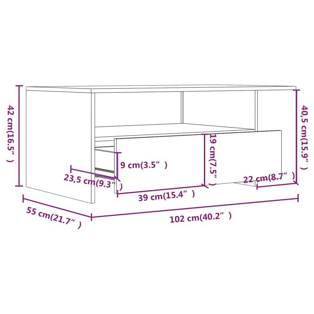Salongbord Sofabord Hvit 102x55x42 cm