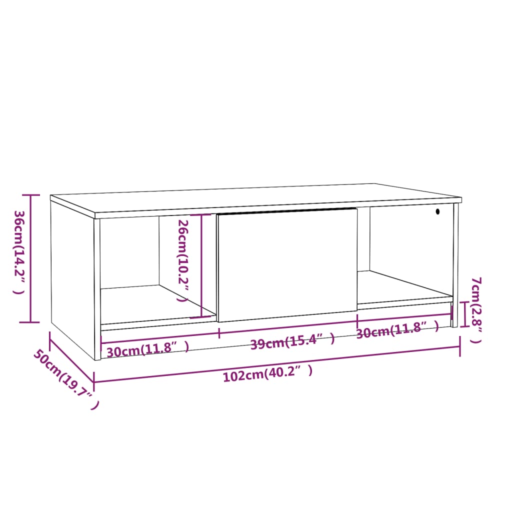 Salongbord Sofabord Sonoma Eik 102x50x36 cm