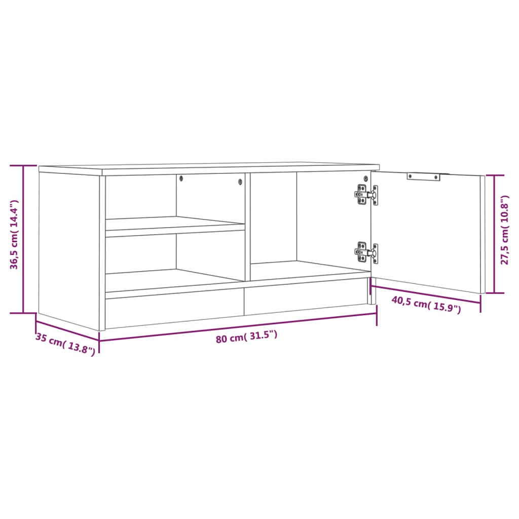 TV-Møbel Høyglans Hvit Tv-benk 80x35x36,5 cm