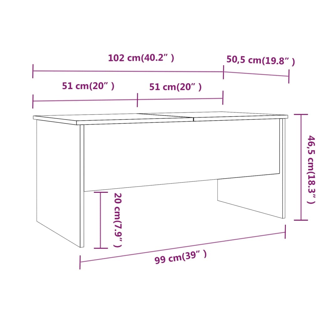 Salongbord Sofabord Svart 102x50,5x46,5 cm
