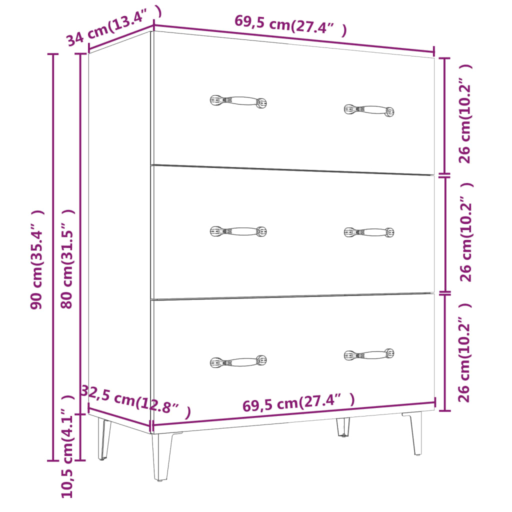 Skap Hvit 69,5x34x90 cm