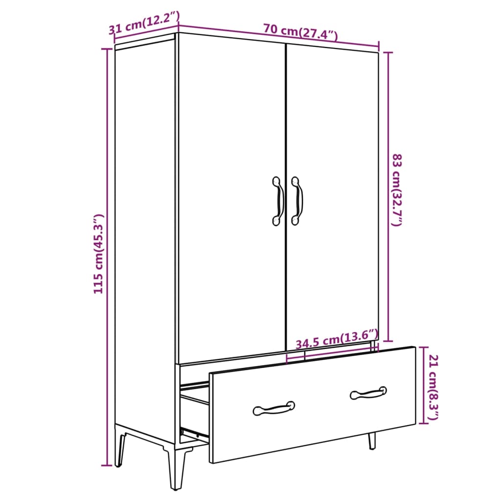 Skap Sonoma Eik 70x31x115 cm