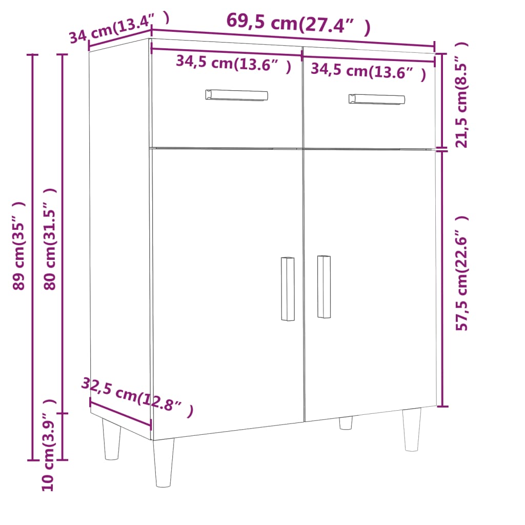 Skjenk Brun Eik 69,5x34x89 cm