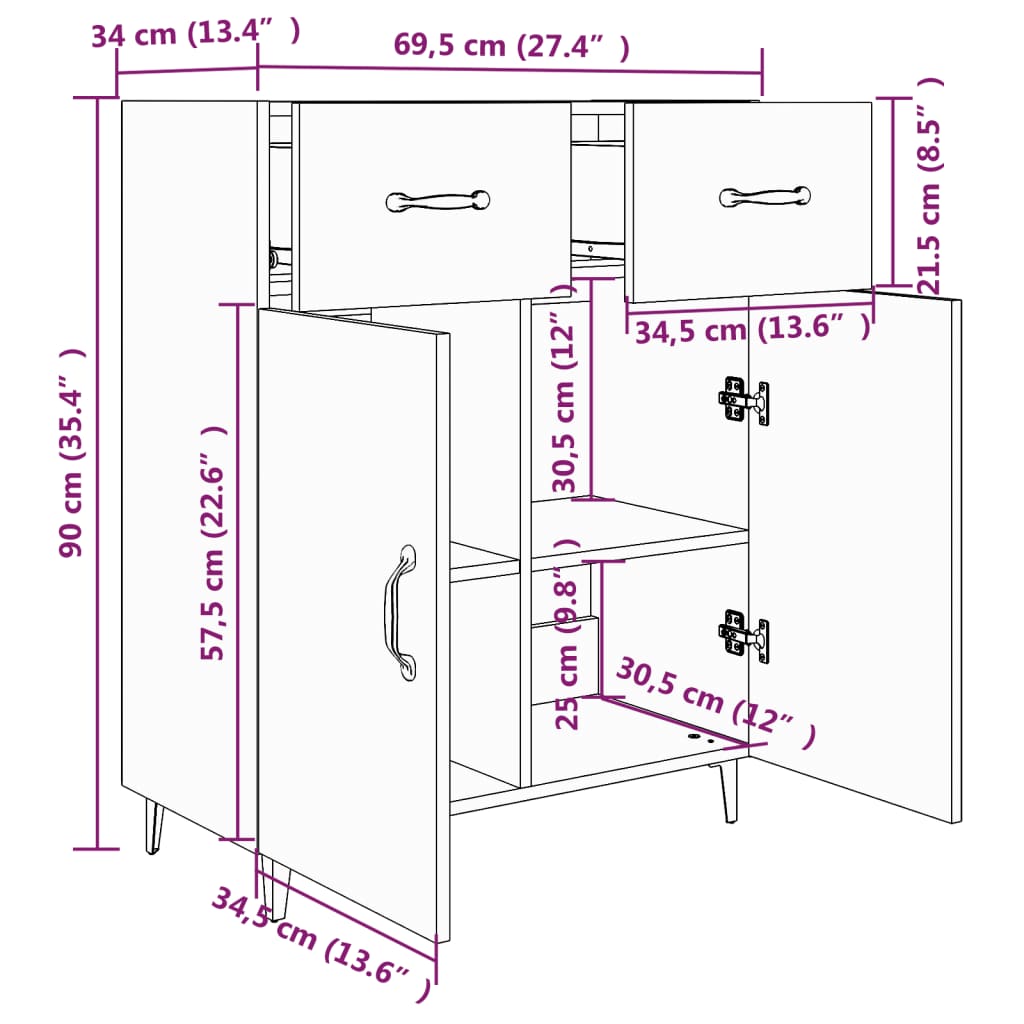 Skjenk røkt eik 69,5x34x90 cm konstruert tre
