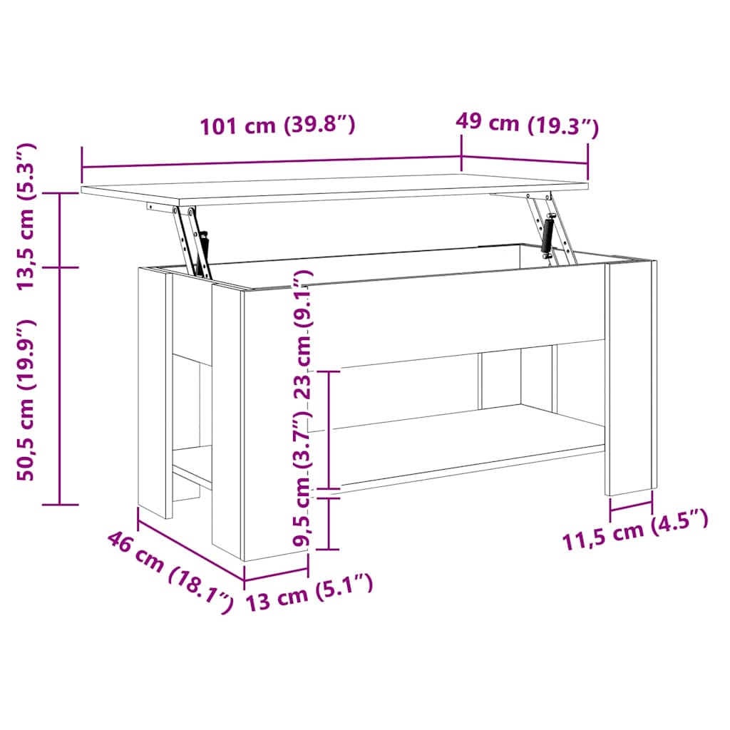 Salongbord Sofabord Sonoma Grå 101x49x52 cm