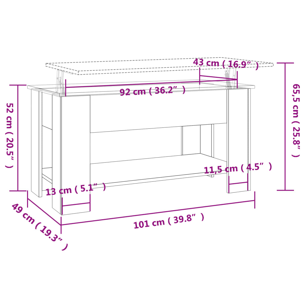 Salongbord brun eik 101x49x52 cm konstruert tre