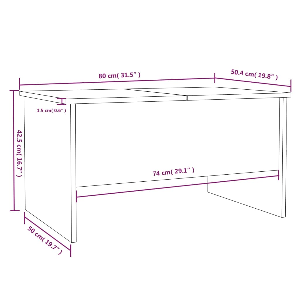 Salongbord Sofabord Røkt Eik 80x50x42,5 cm