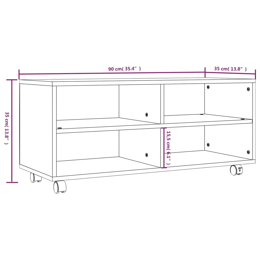 TV-Møbel Sonoma Grå Tv-benk med hjul 90x35x35 cm