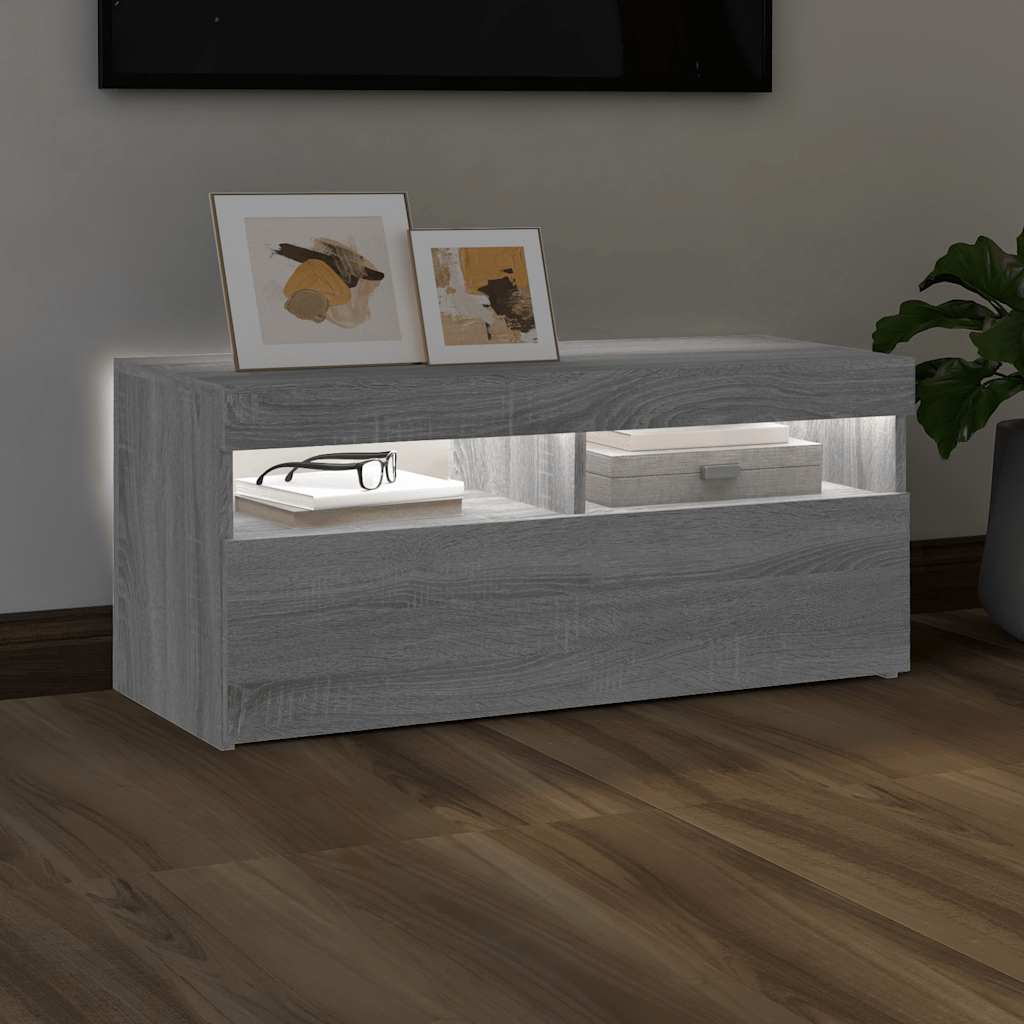 TV-Møbel Sonoma Grå Tv-benk med LED-lys 90x35x40 cm