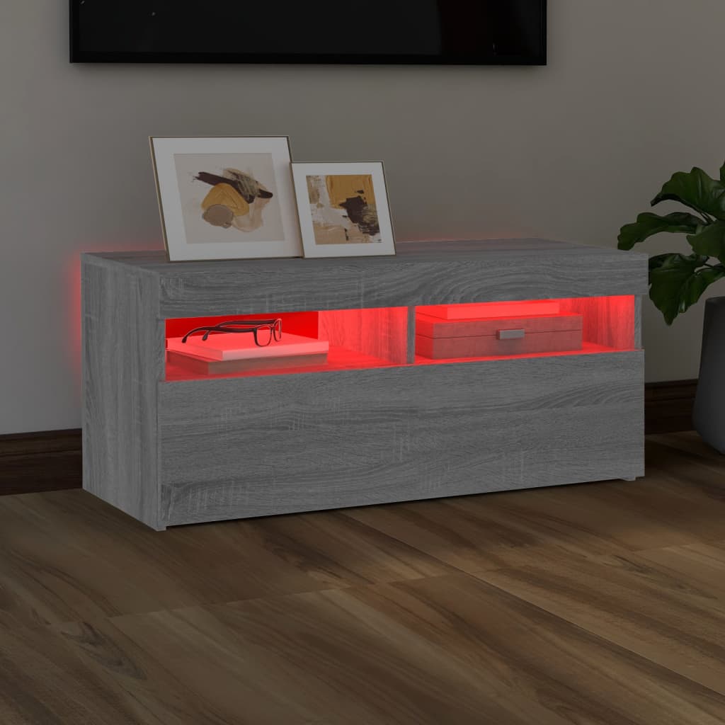TV-Møbel Sonoma Grå Tv-benk med LED-lys 90x35x40 cm