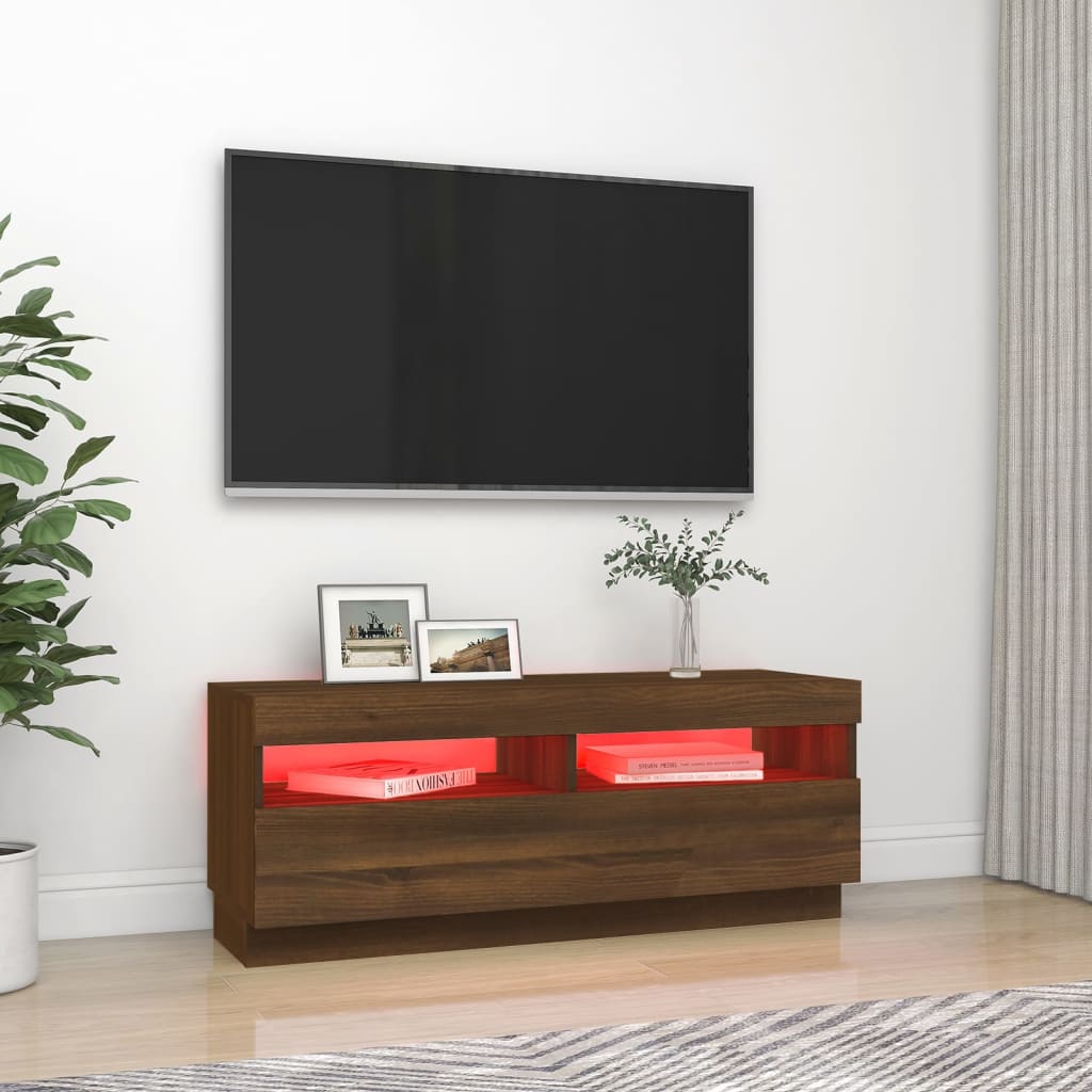 TV-Møbel Brun Eik TV-benk med LED-lys 100x35x40 cm