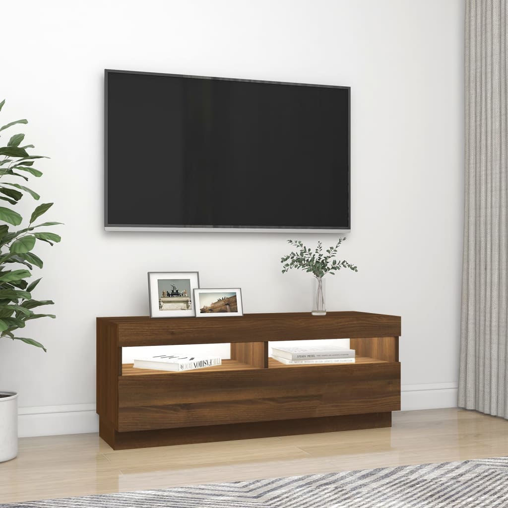 TV-Møbel Brun Eik TV-benk med LED-lys 100x35x40 cm