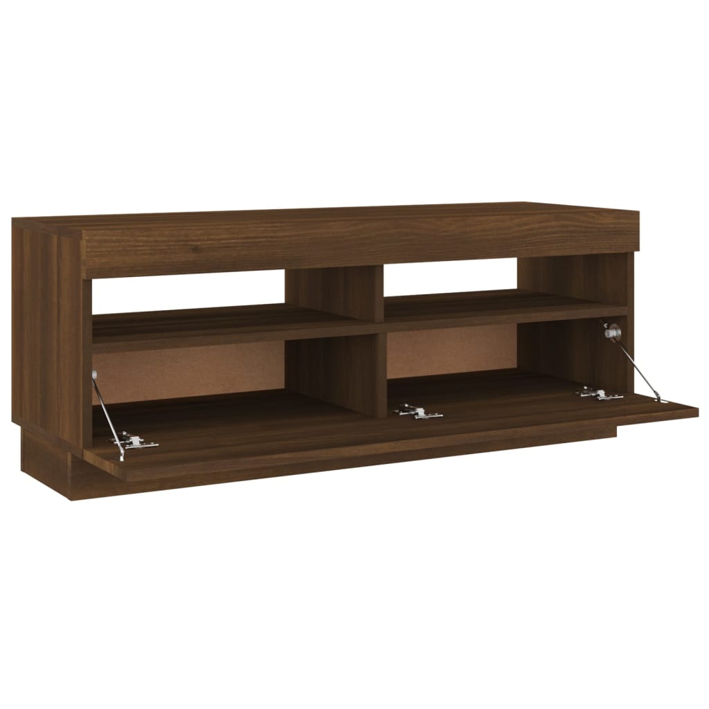TV-benk med LED-lys brun eik 100x35x40 cm