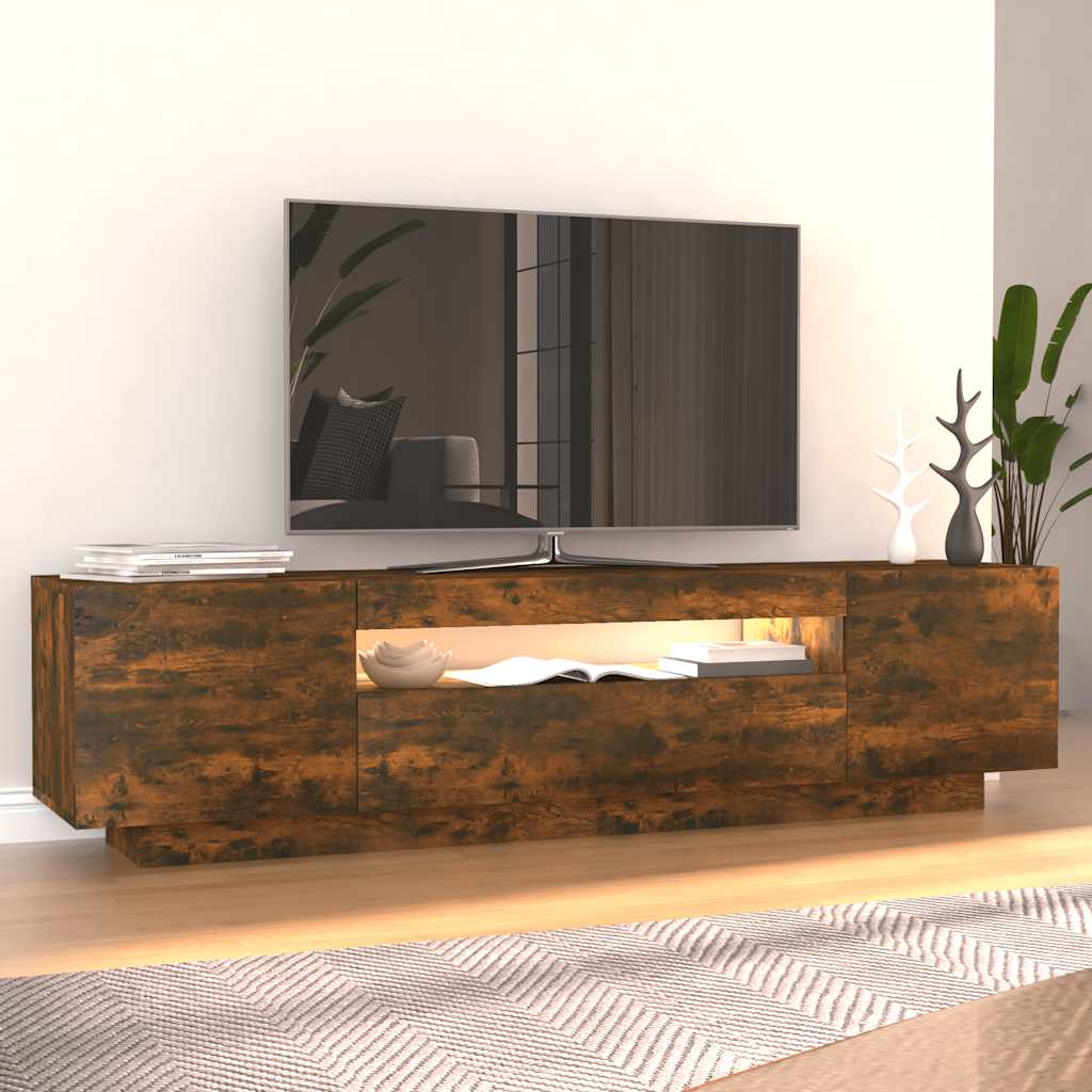 TV-Møbel Røkt EikTV-benk med LED-lys 160x35x40 cm