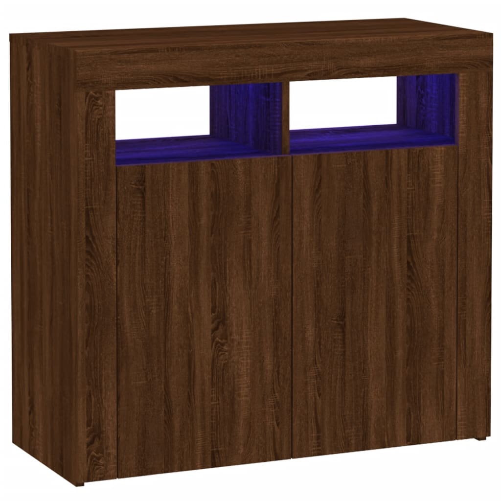 Skjenk Brun Eik med LED-lys 80x35x75 cm