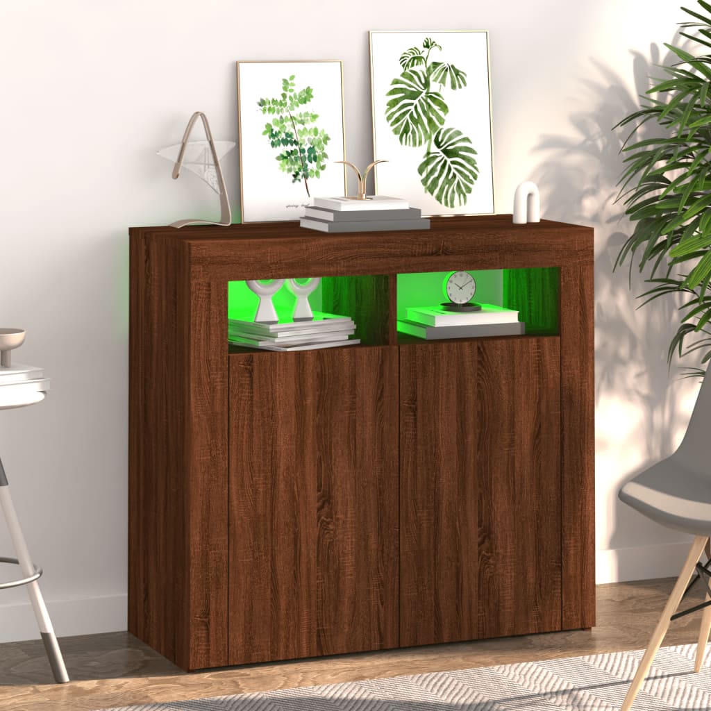 Skjenk Brun Eik med LED-lys 80x35x75 cm