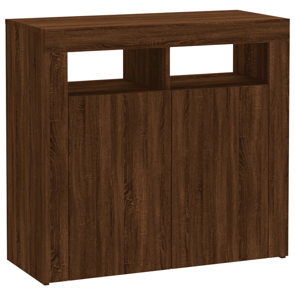 Skjenk Brun Eik med LED-lys 80x35x75 cm