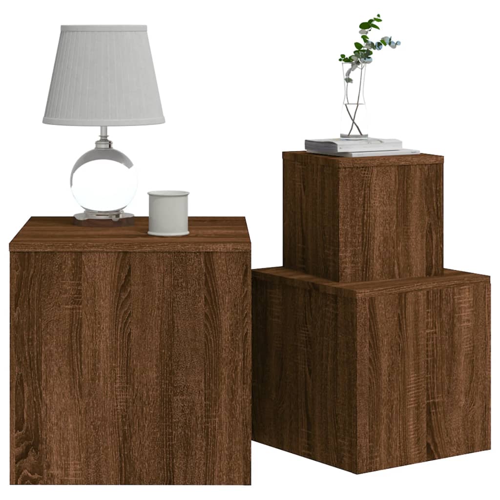 Sidebord Brun Eik 3 stk