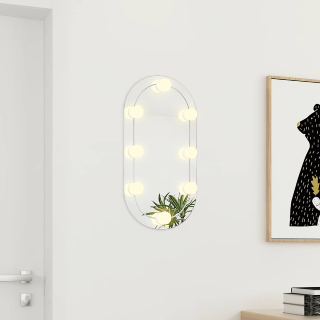 Veggspeil med LED-lys 60x30 cm glass oval