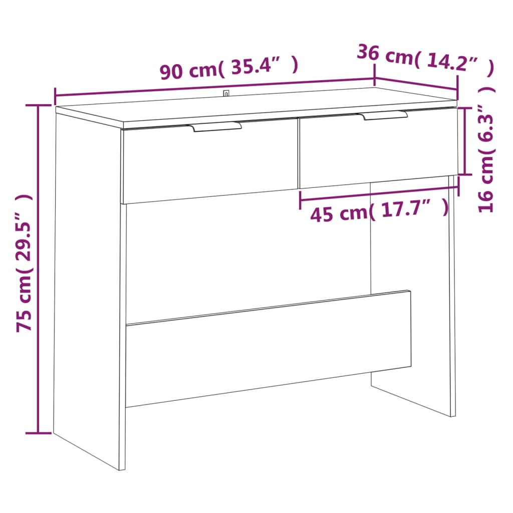 Avlastningsbord Konsollbord Hvit 90x36x75 cm