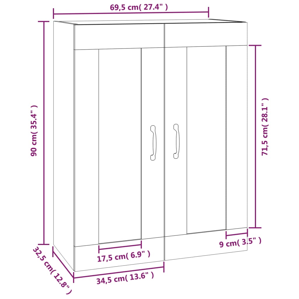Veggskap Sonoma Eik 69,5x32,5x90 cm