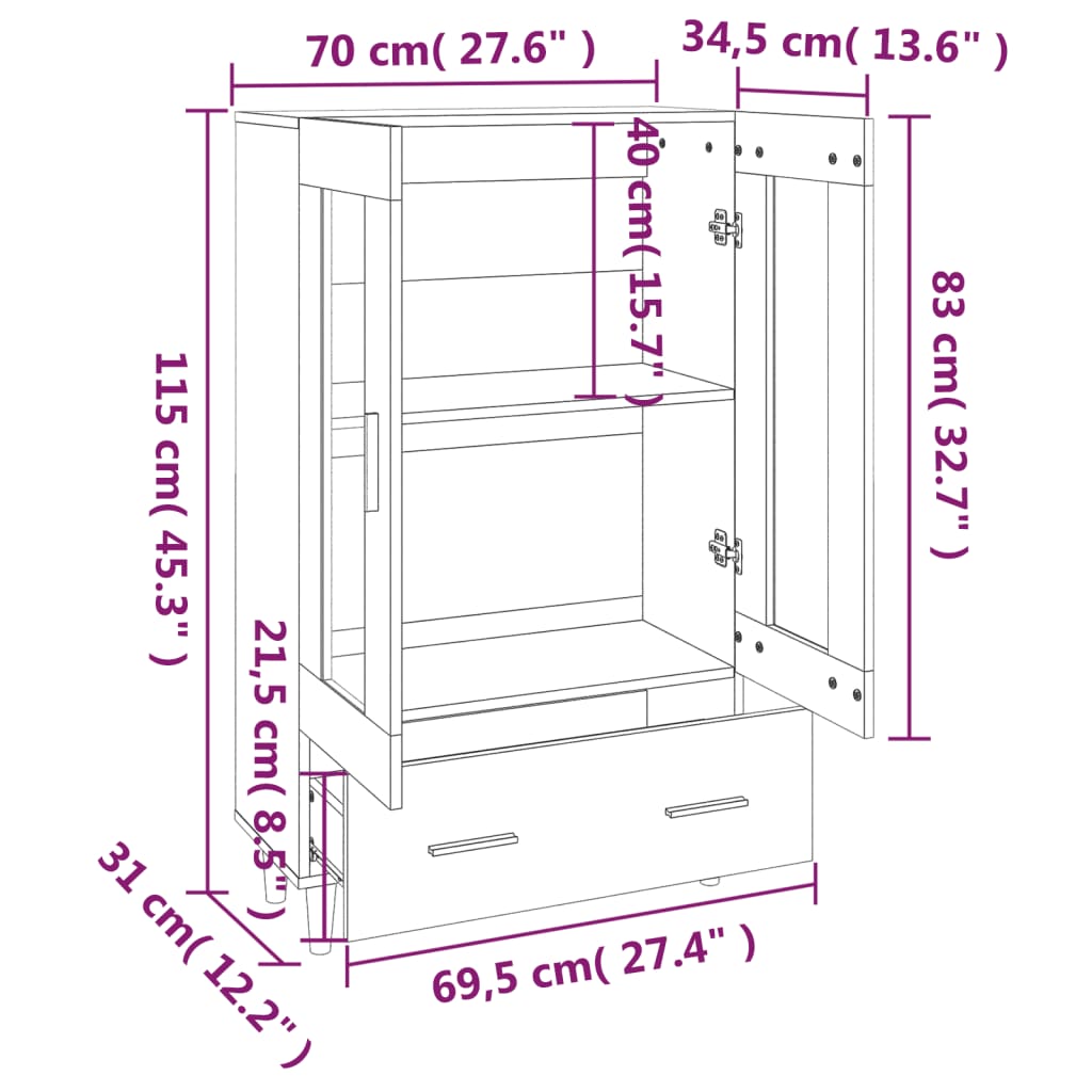 Skap Sonoma Eik 70x31x115 cm