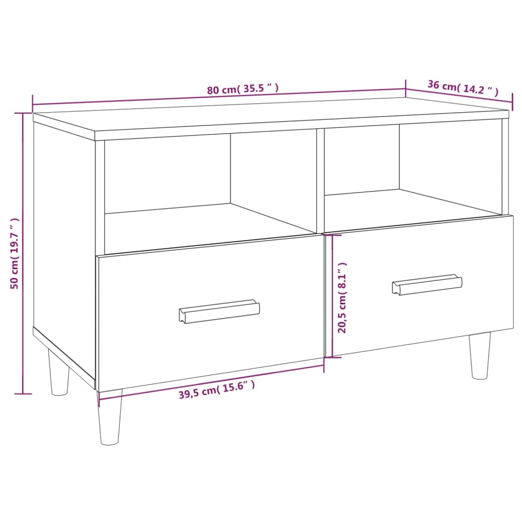 TV-Møbel Høyglans Hvit Tv-benk 80x36x50 cm