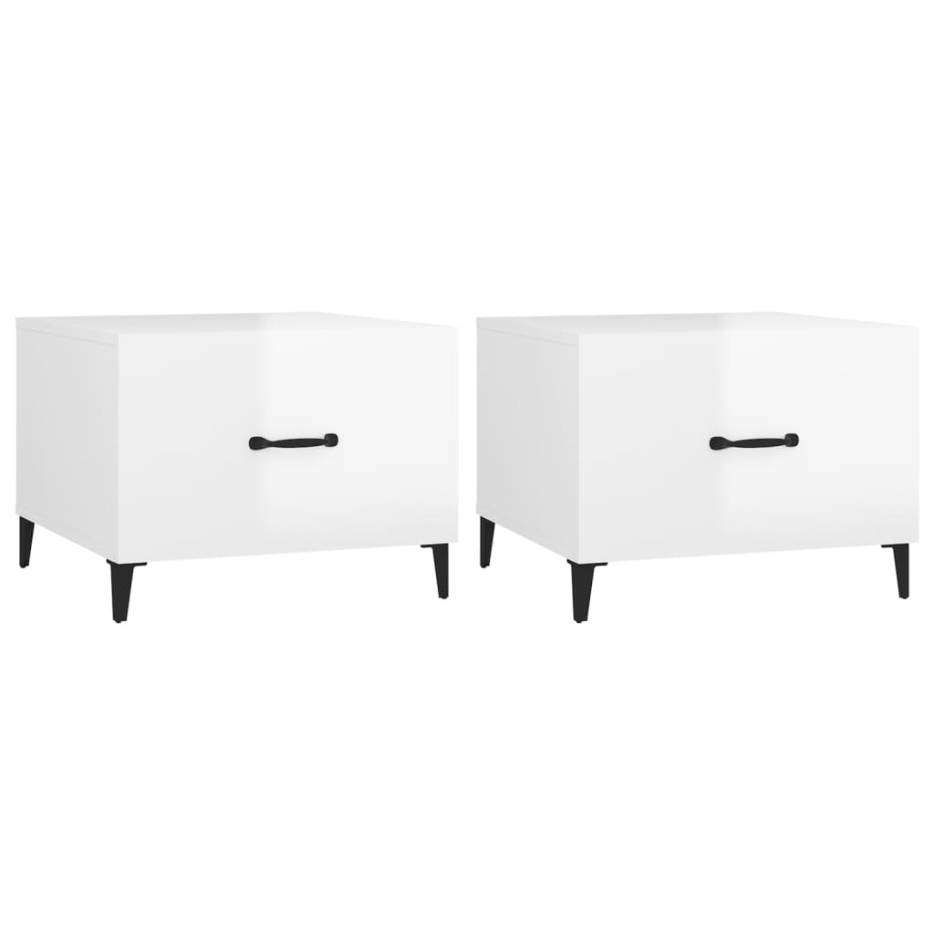 Sidebord Høyglans Hvit med metallben 2 stk 50x50x40 cm