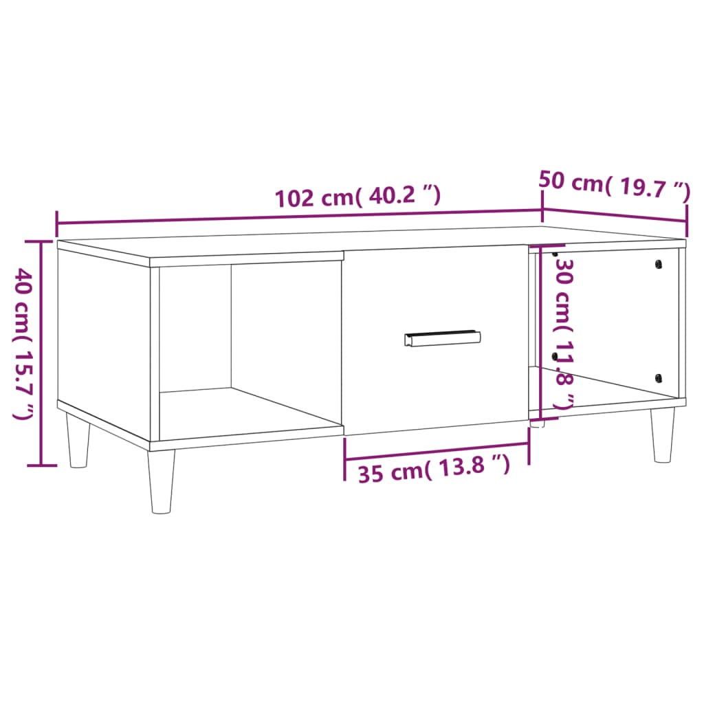 Salongbord Sofabord Sonoma Eik 102x50x40 cm