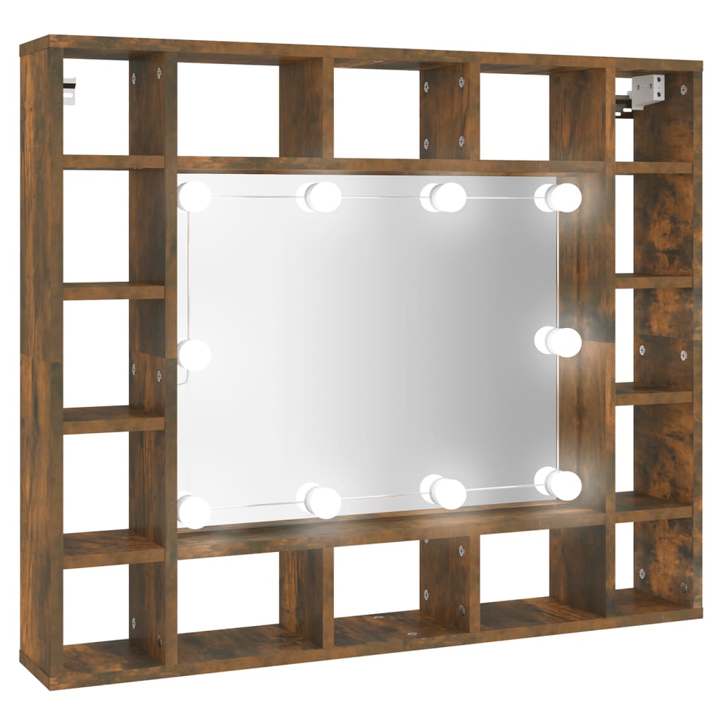 Baderomsspeil Speilskap med LED Røkt Eik 91x15x76,5 cm
