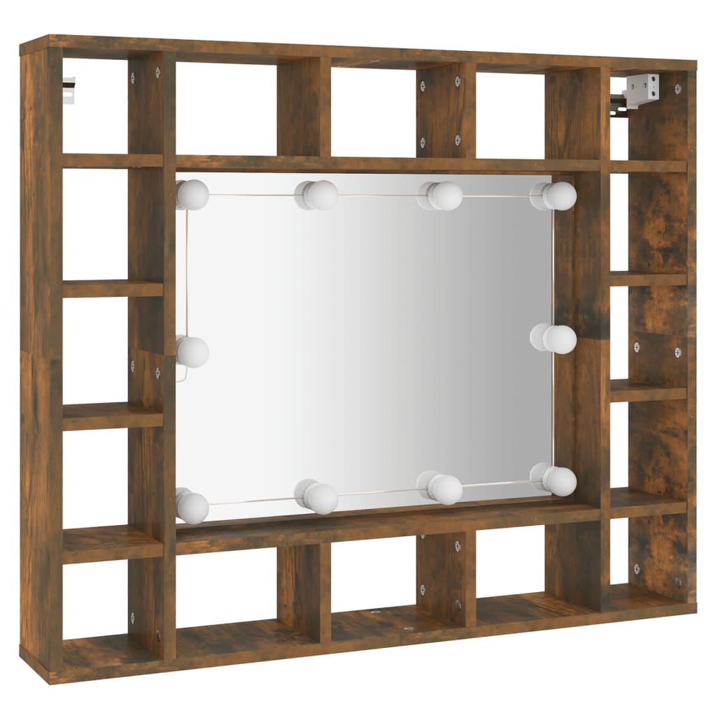 Baderomsspeil Speilskap med LED Røkt Eik 91x15x76,5 cm