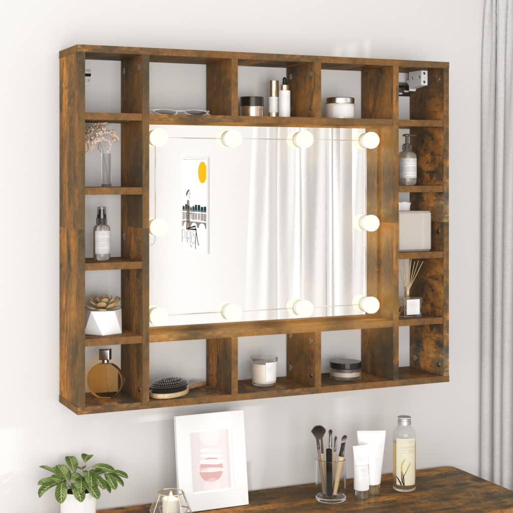 Baderomsspeil Speilskap med LED Røkt Eik 91x15x76,5 cm