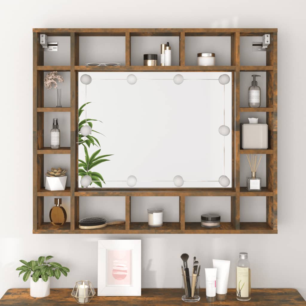 Baderomsspeil Speilskap med LED Røkt Eik 91x15x76,5 cm