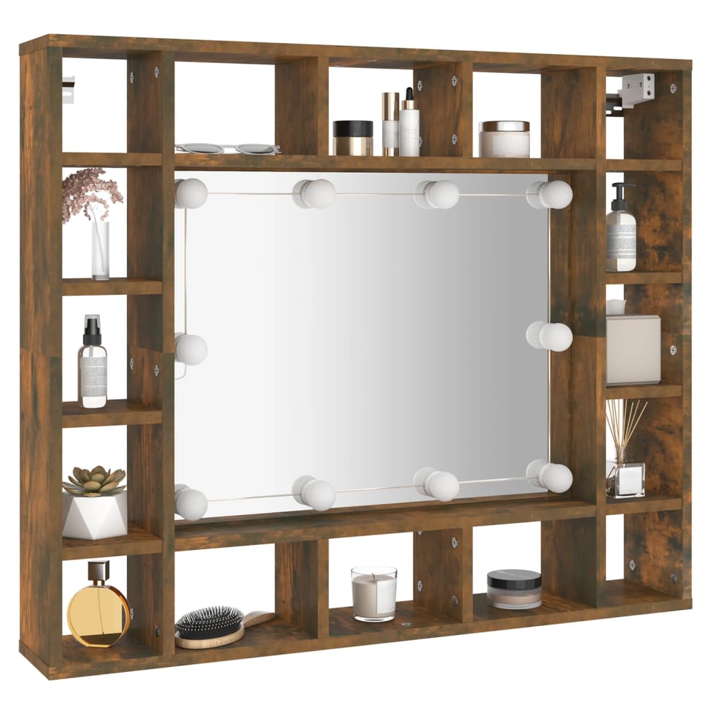Baderomsspeil Speilskap med LED Røkt Eik 91x15x76,5 cm