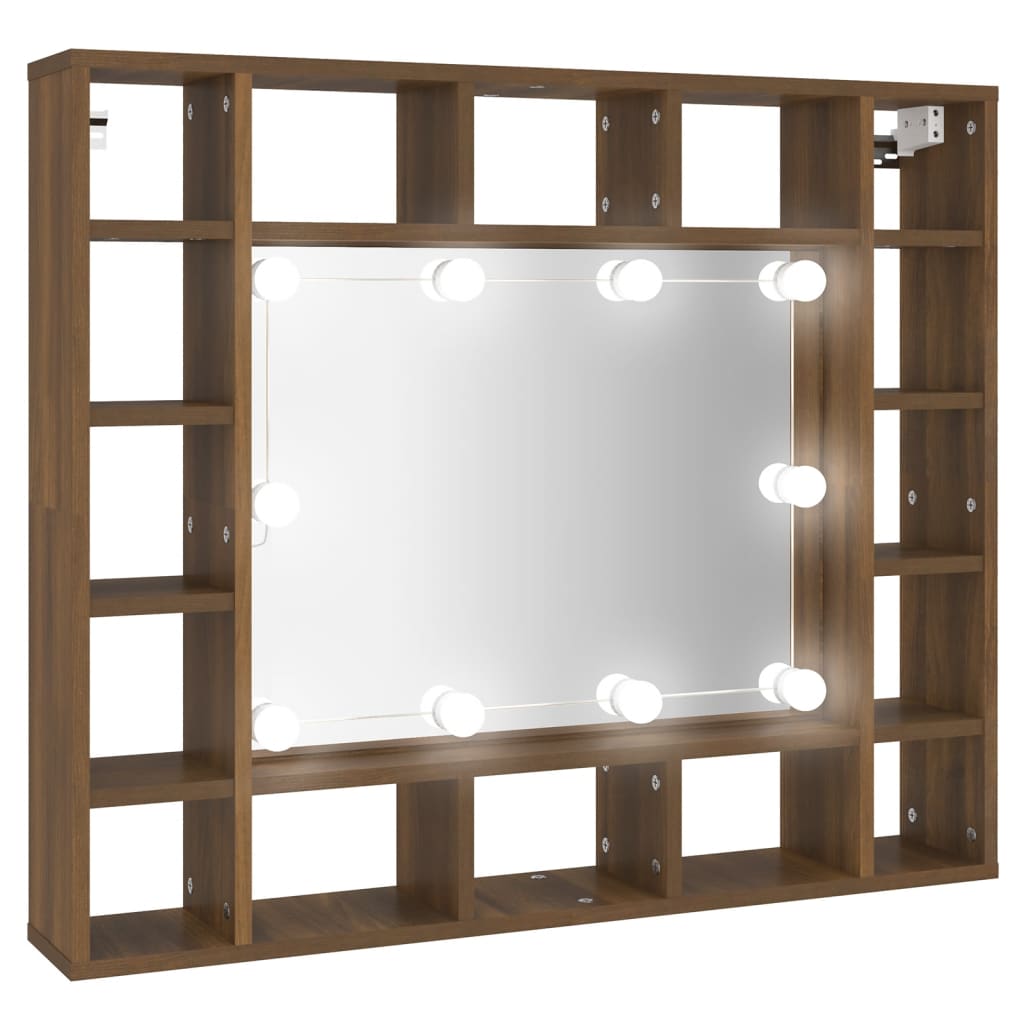 Baderomsspeil Speilskap med LED Brun Eik 91x15x76,5 cm