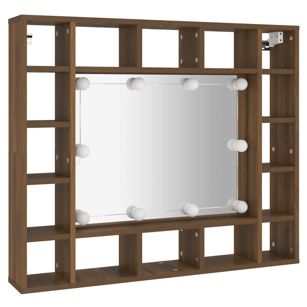 Baderomsspeil Speilskap med LED Brun Eik 91x15x76,5 cm