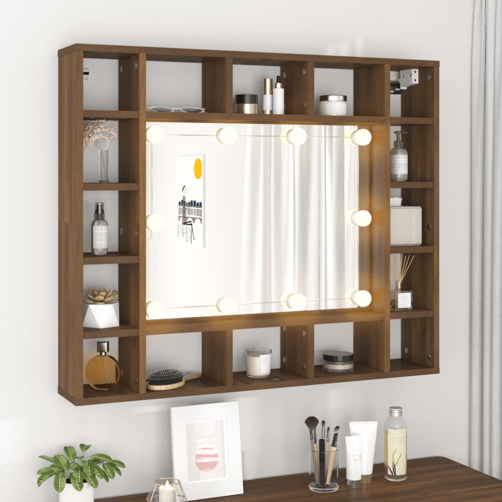 Baderomsspeil Speilskap med LED Brun Eik 91x15x76,5 cm