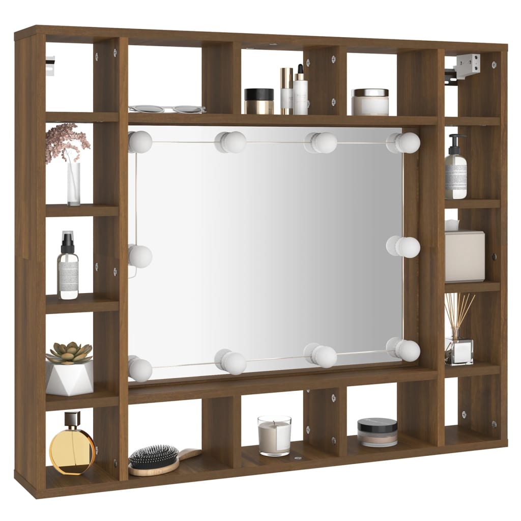 Baderomsspeil Speilskap med LED Brun Eik 91x15x76,5 cm