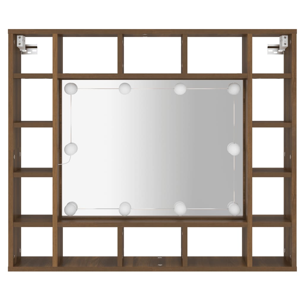 Baderomsspeil Speilskap med LED Brun Eik 91x15x76,5 cm