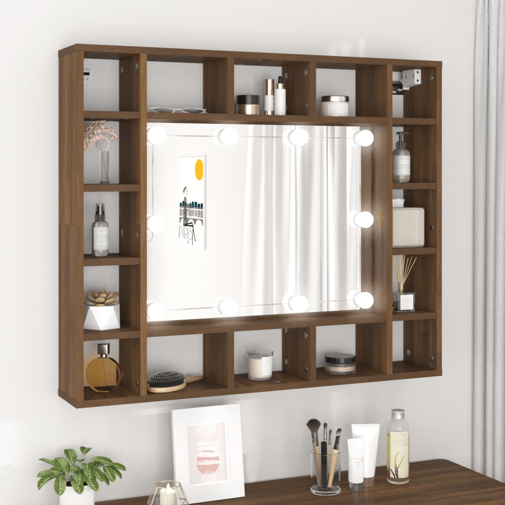 Baderomsspeil Speilskap med LED Brun Eik 91x15x76,5 cm