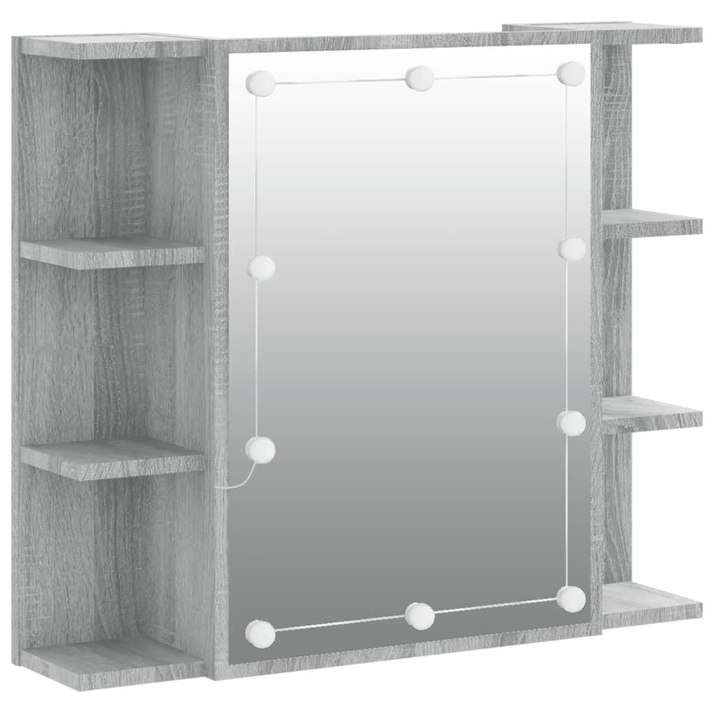 Baderomsspeil Skap med LED Sonoma Grå 70x16,5x60 cm