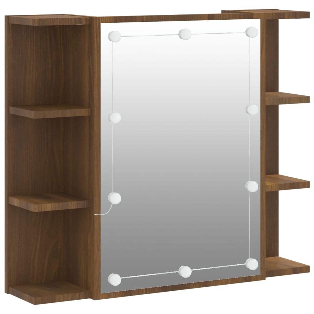 Baderomsspeil Speilskap med LED Brun Eik 70x16,5x60 cm
