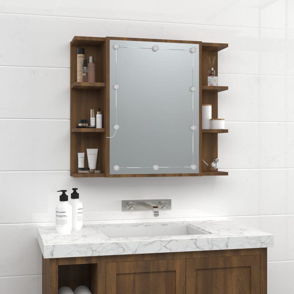 Baderomsspeil Speilskap med LED Brun Eik 70x16,5x60 cm