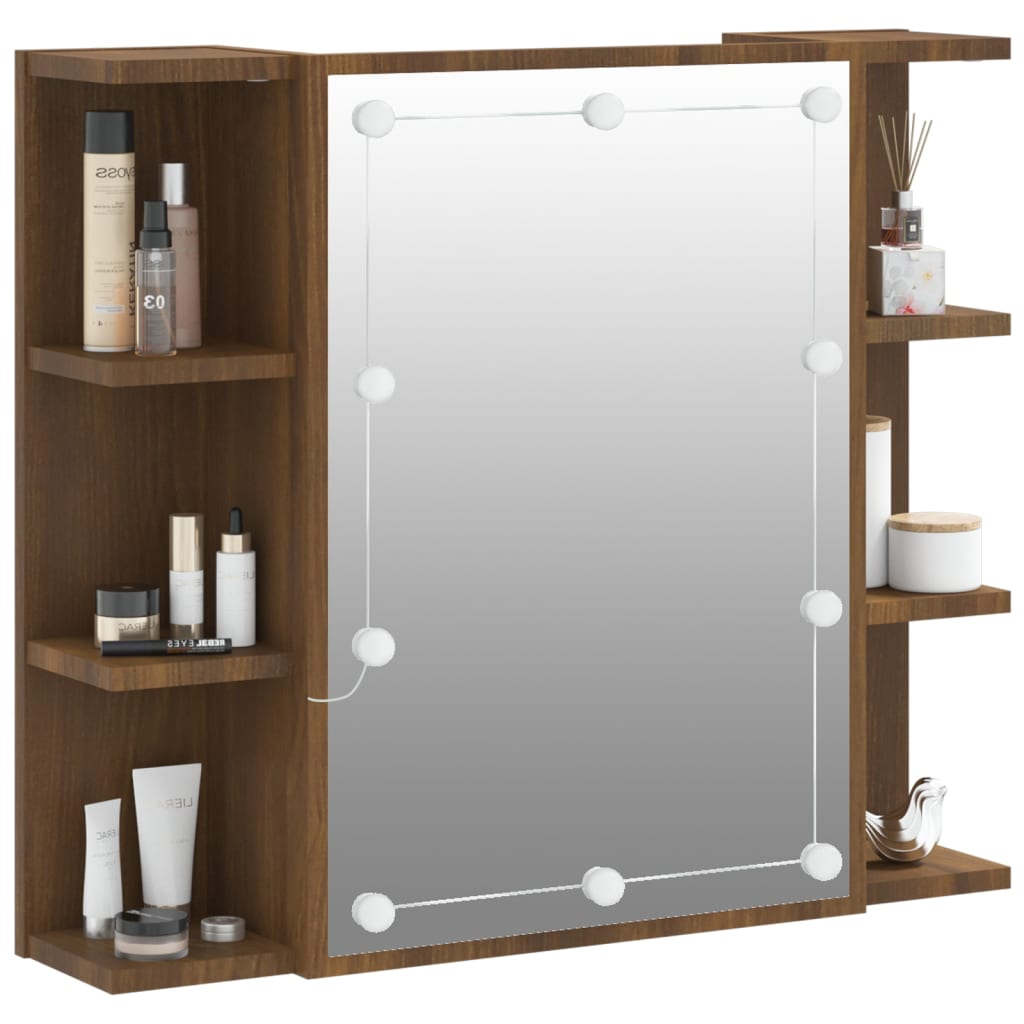 Baderomsspeil Speilskap med LED Brun Eik 70x16,5x60 cm