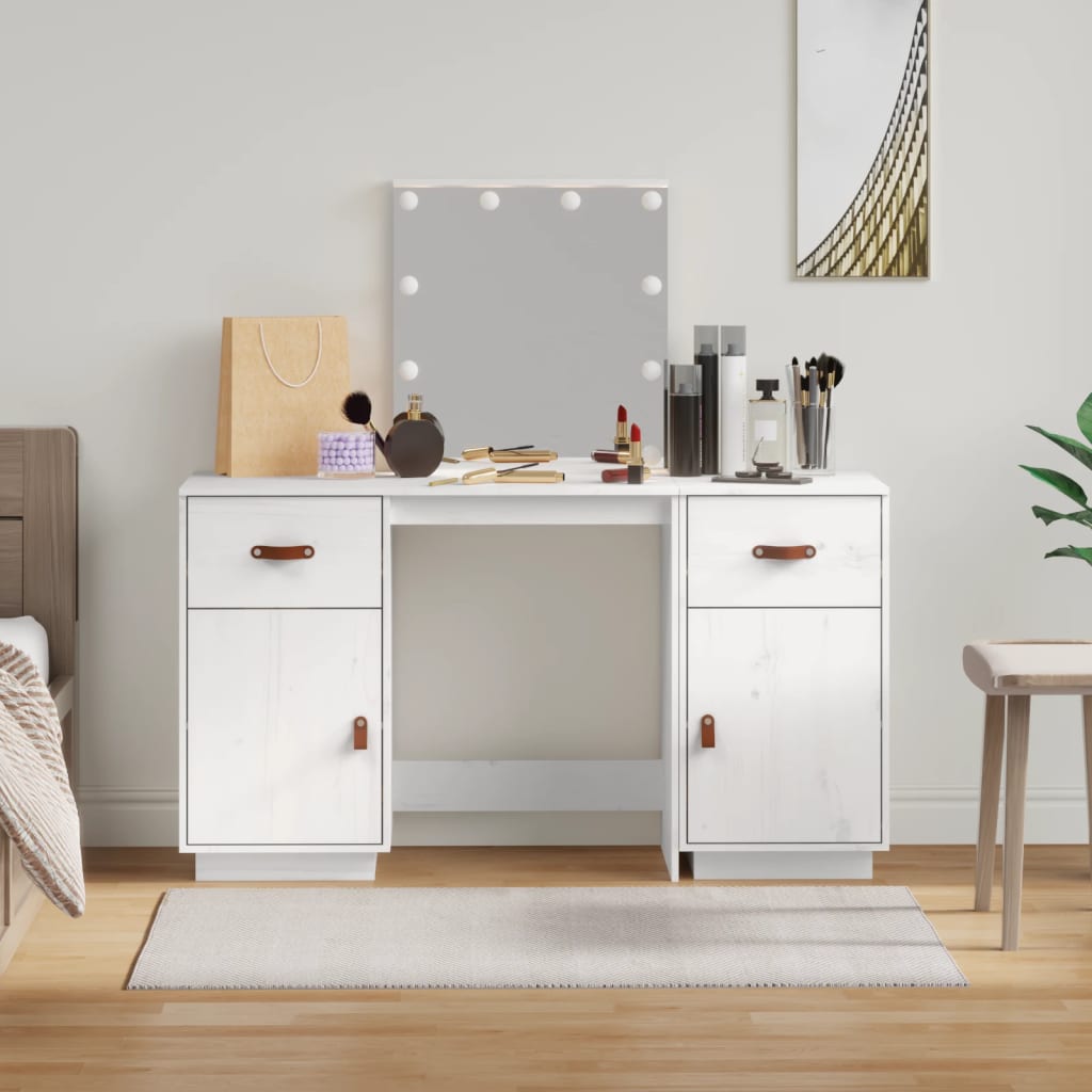 Sminkebord Hvit Sett LED heltre furu