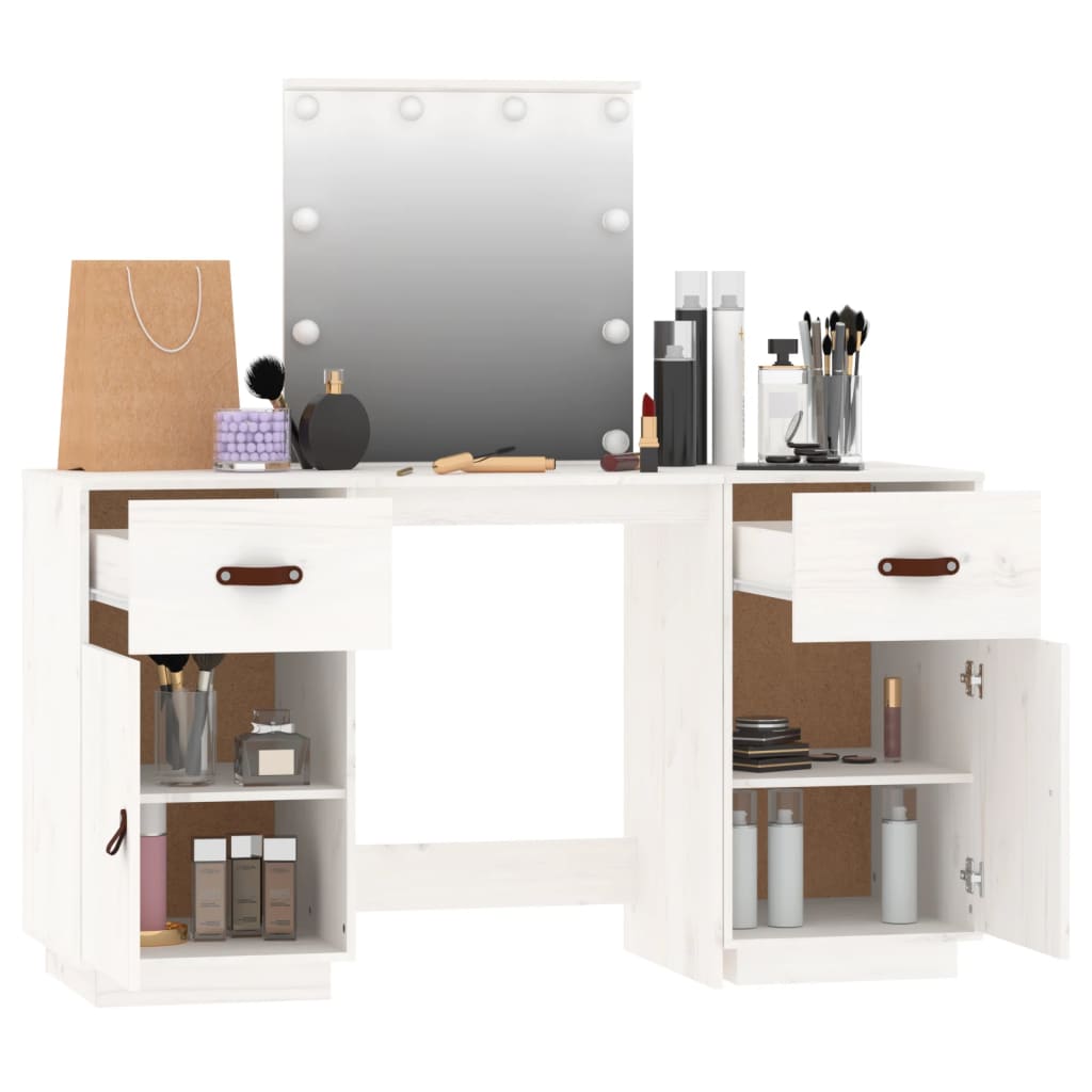 Sminkebord Hvit Sett LED heltre furu