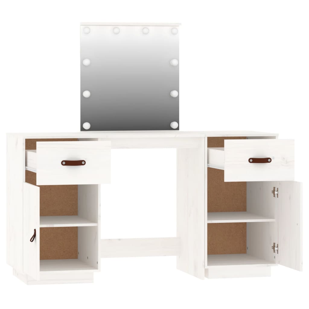 Sminkebord Hvit Sett LED heltre furu