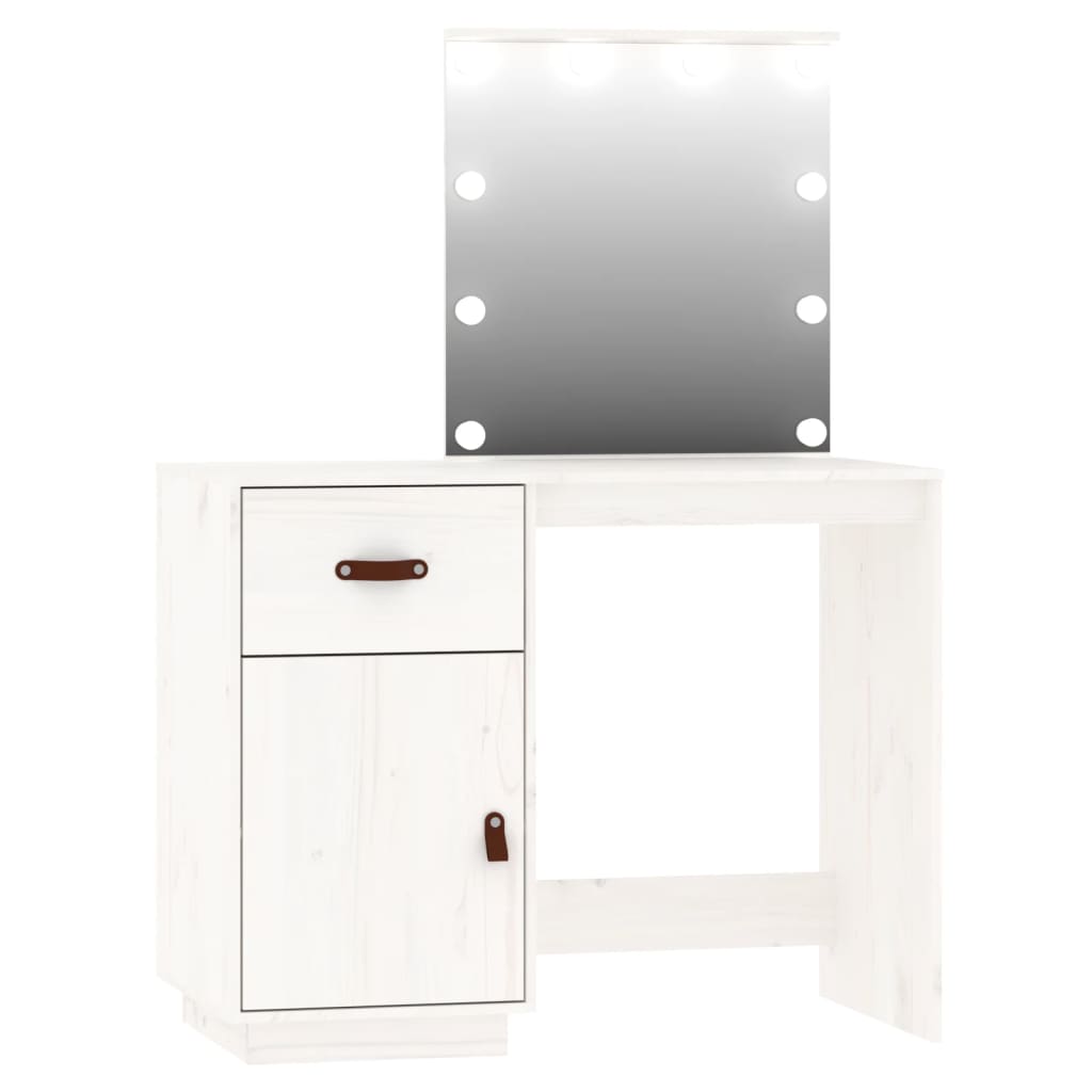 Sminkebord Hvit Sett LED heltre furu