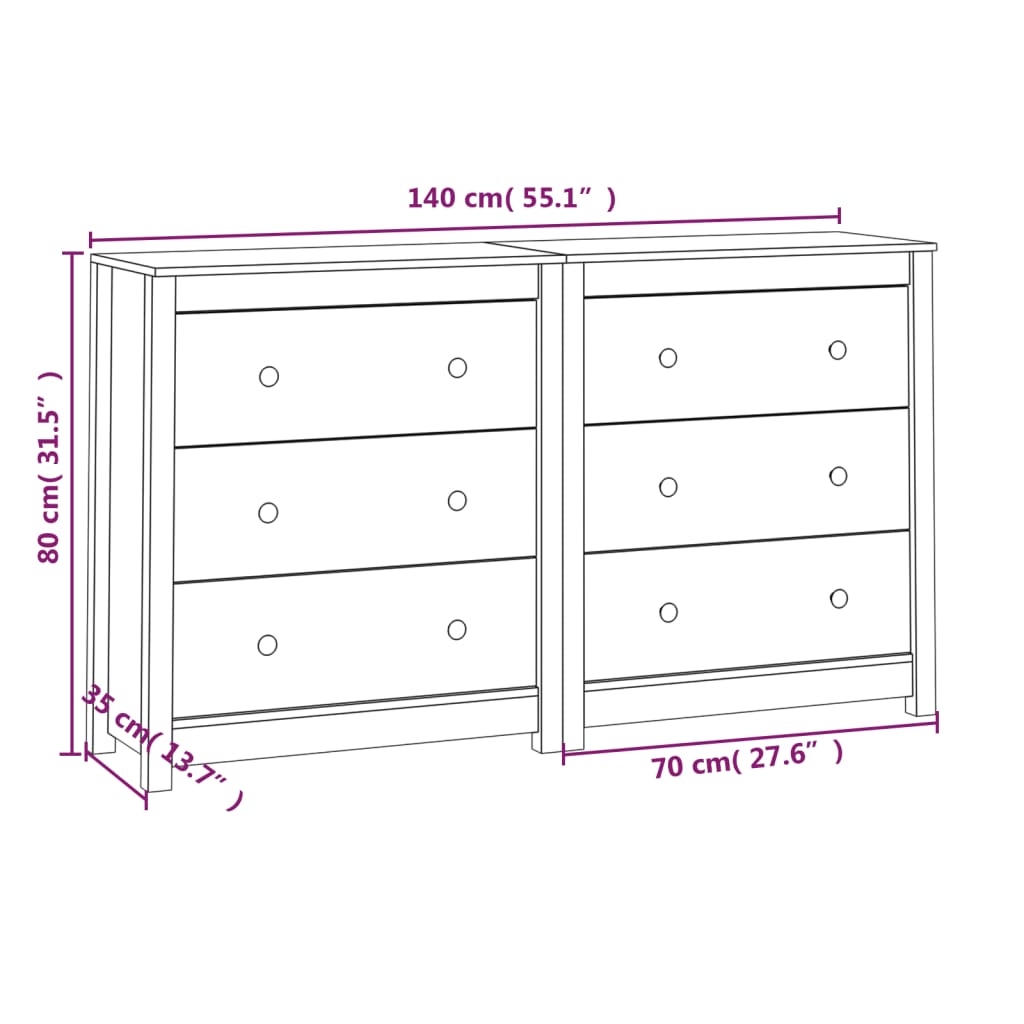 Skjenk Hvit 140x35x80 cm heltre furu